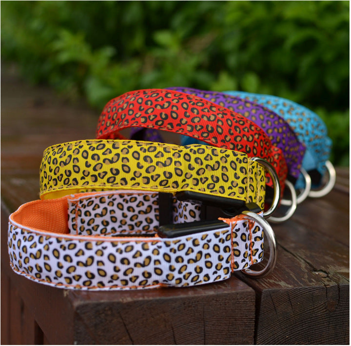 Leopard Print Rechargeable LED Dog Collar