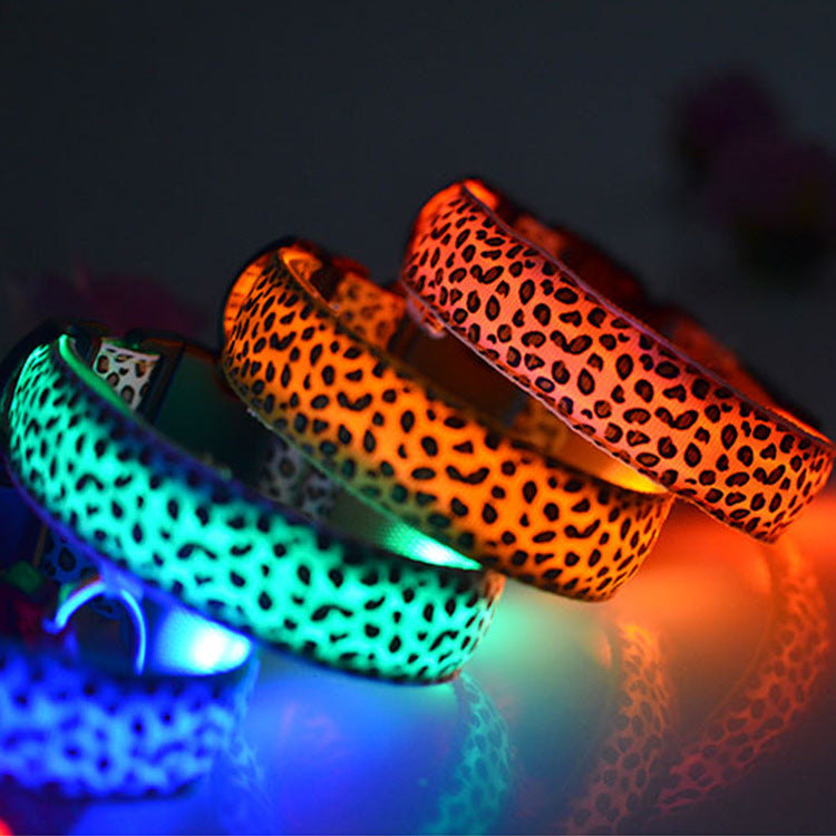 Leopard Print Rechargeable LED Dog Collar